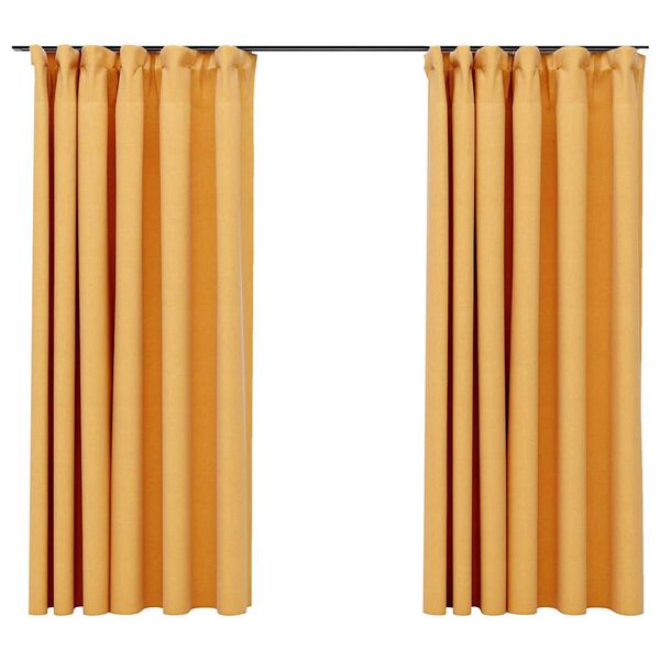 vidaXL Linen-Look Blackout Curtains with Hooks 2 pcs Yellow 55.1x68.9"