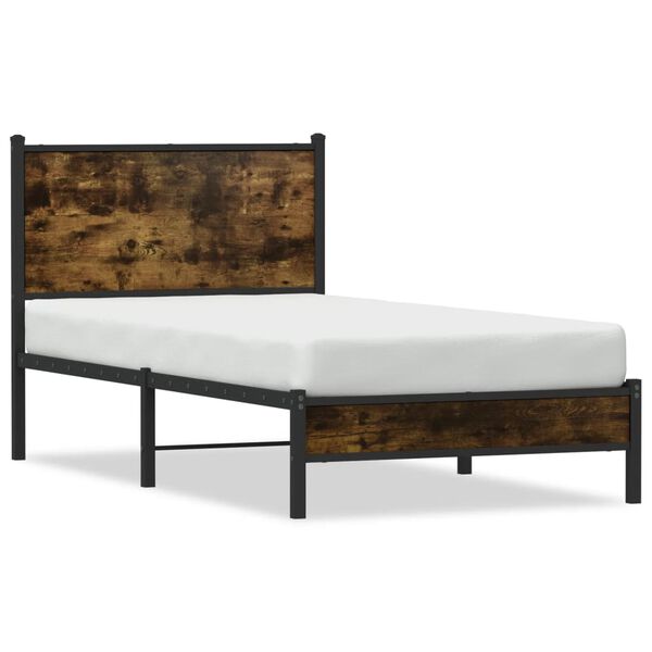 vidaXL Bed Frame Smoked Oak Steel Twin Bed Frame Rectangular Modern