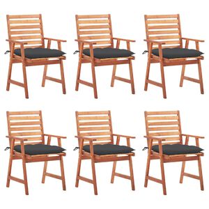 vidaXL Outdoor Chair Set of 6 Natural Wood Solid Acacia Wood and Polyester