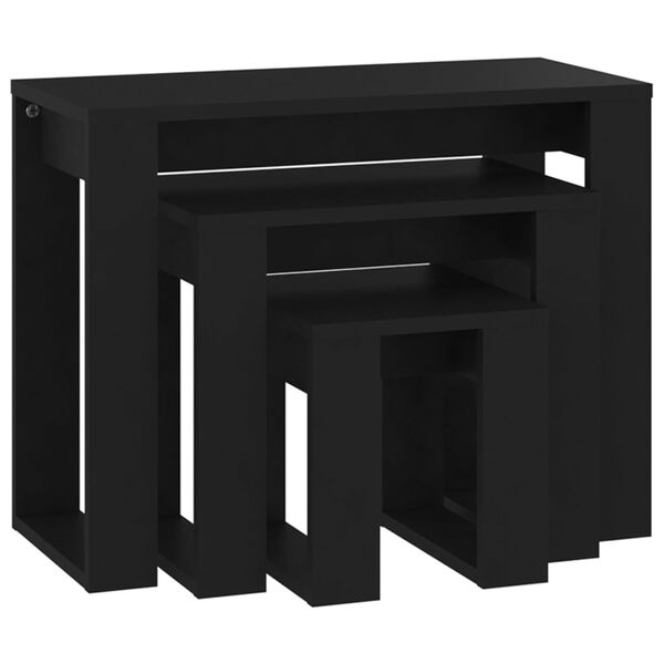 vidaXL Nesting Table Set of 3 Black Engineered wood Compact Stackable