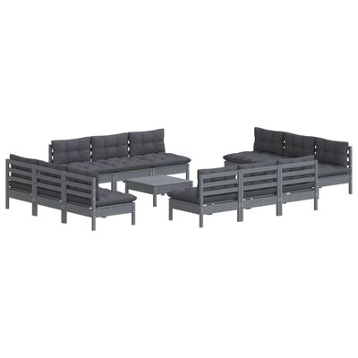 vidaXL 13 Piece Patio Lounge Set with Anthracite Cushions Pinewood