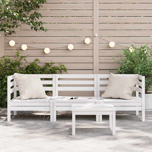 vidaXL Garden Sofa White Solid pine wood 3-seater Modular Garden Sofa