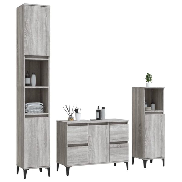vidaXL Bathroom Furniture Set Grey Sonoma Engineered wood, Metal Medium
