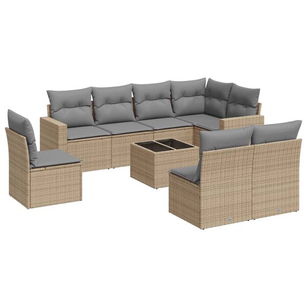 vidaXL Garden Sofa Set Beige PE rattan Large UV-resistant materials