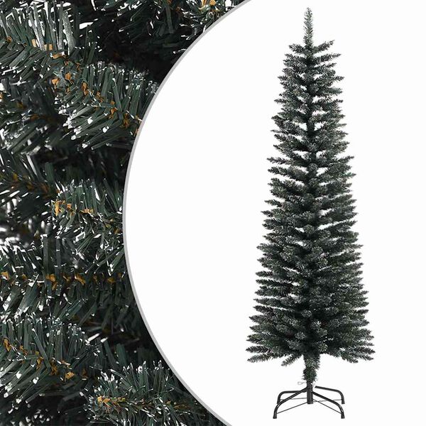 vidaXL Christmas Tree Green and white PVC and steel Slim