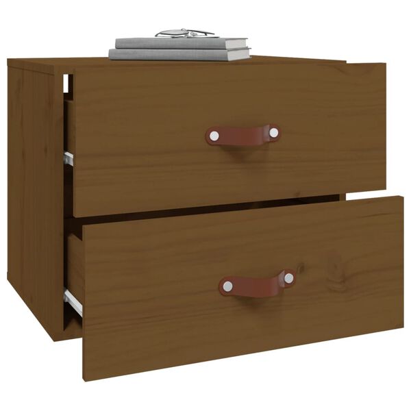 vidaXL Wall-mounted Bedside Cabinet Set of 2 Honey Brown Solid pine wood