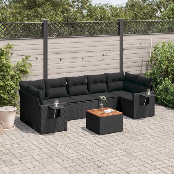 vidaXL Garden Sofa Set Black PE rattan, powder-coated steel Large