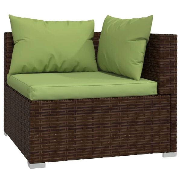 vidaXL Garden Lounge Set Poly rattan: Brown, Cushion: Green PE rattan