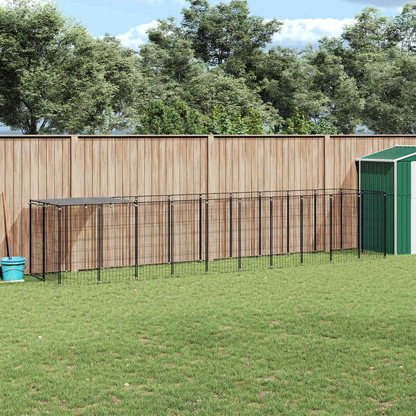 vidaXL Dog Kennel Black and Silver Grey Powder-coated steel 65.0 ft²