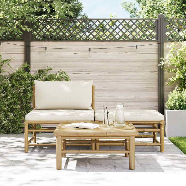 vidaXL Garden Lounge Set Cream White Bamboo, fabric (100% polyester)