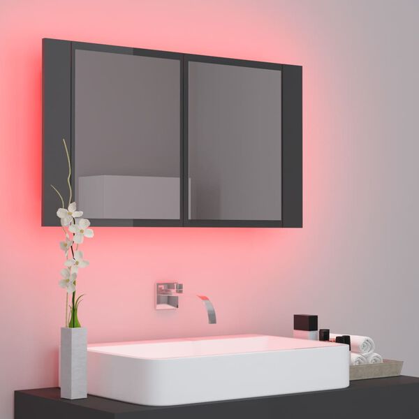 vidaXL LED Mirror Cabinet High gloss grey Engineered wood, Acrylic 31.5 in