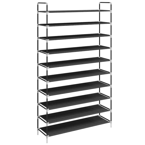 vidaXL Shoe Rack Black Metal and non-woven fabric Tall Lightweight