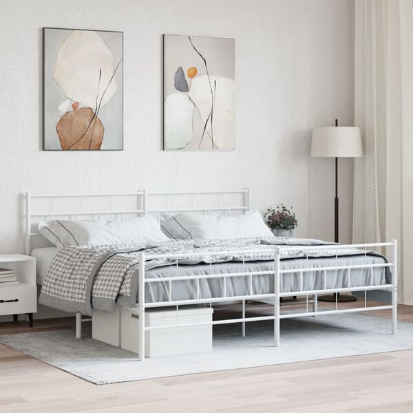 vidaXL Metal Bed Frame White Powder-Coated Steel Double Bed Frame