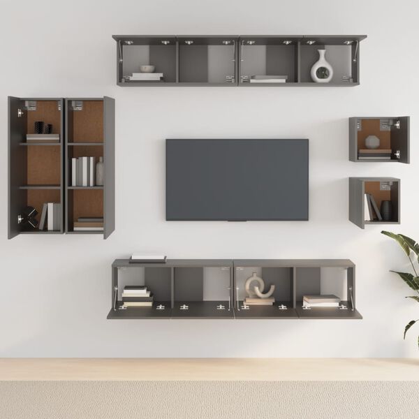 vidaXL TV Cabinet Set Set of 8 Black Engineered wood TV Cabinet Set