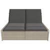 vidaXL Double Sun Lounger with Cushions Light Grey Poly Rattan