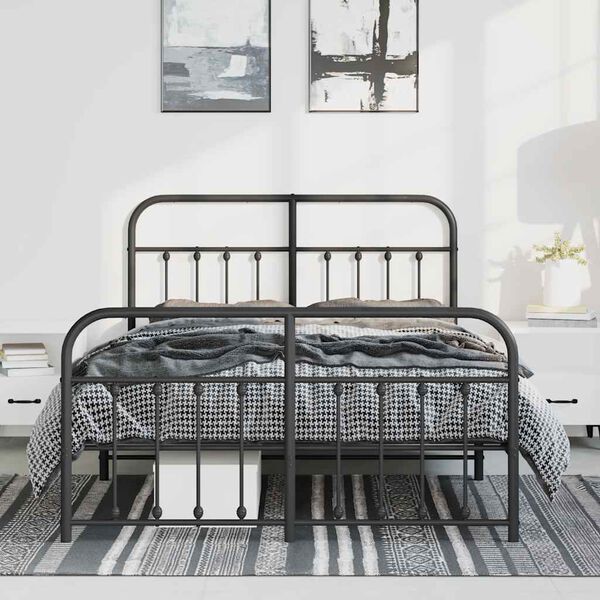 vidaXL Bed Frame Black Powder-Coated Steel Double Bed Bed Frame