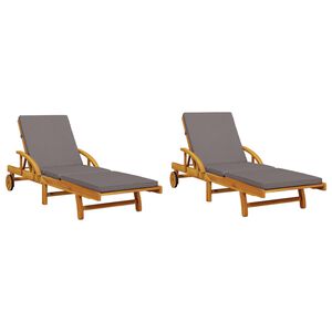 vidaXL Sun Lounger Set of 2 Brown, Dark Grey Solid acacia wood Large