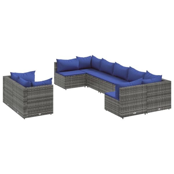 vidaXL Patio Sofa Set Set of 9 Gray PE rattan, powder-coated steel Large