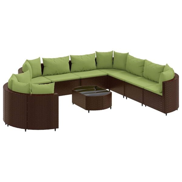 vidaXL Patio Sofa Set Set of 10 Brown, Green