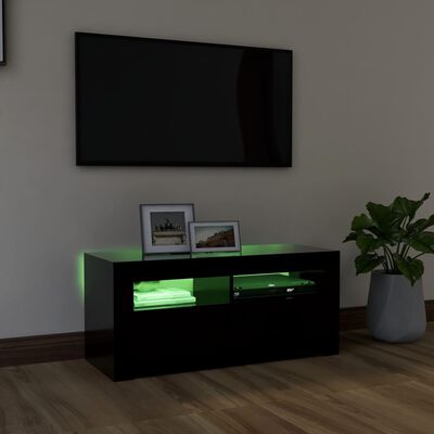 vidaXL TV Stand with LED Lights Black 35.4"x13.8"x15.7"