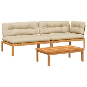 vidaXL Pallet Sofa Set Set of 3 Beige cushion Solid Acacia wood Medium