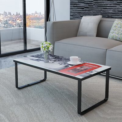 vidaXL Coffee Table with Telephone Booth Printing Glass Top