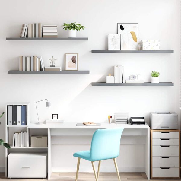 vidaXL Wall Shelf Set of 4 Grey Honeycomb MDF and metal