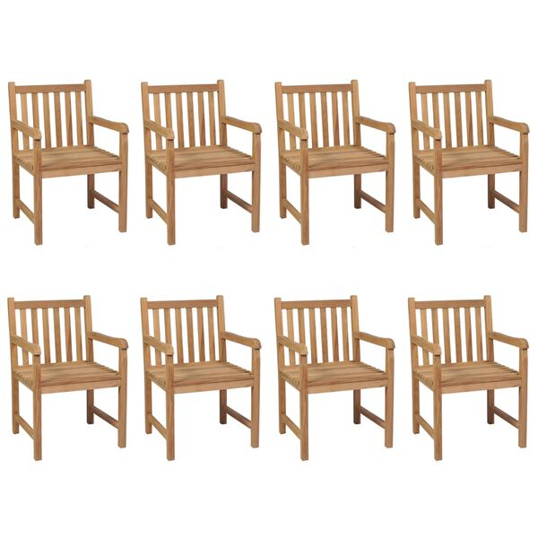 vidaXL Patio Chair Set of 8 Natural Teak Solid Teak Wood Standard