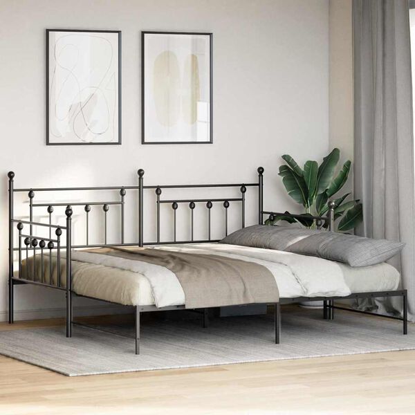 vidaXL Daybed Frame with Headboard Black Twin Steel