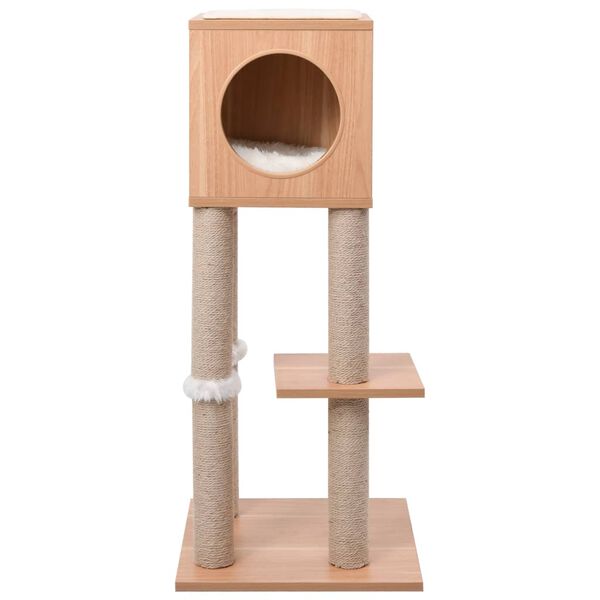 vidaXL Cat Tree Brown, White Wood, MDF, Jute, Sisal, Faux Fur