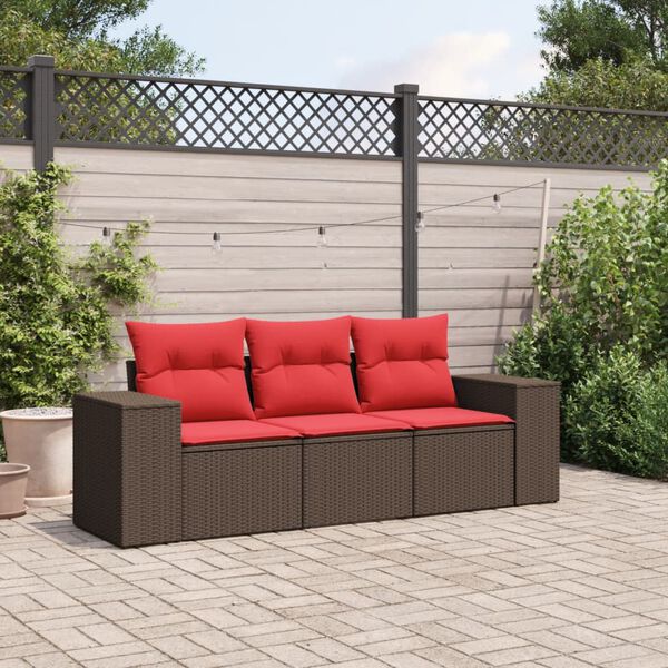 vidaXL 3 Piece Garden Sofa Set with Cushions Brown Poly Rattan