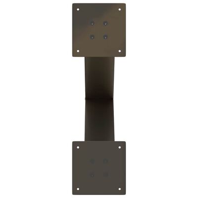 Vertical view of a mounting plate with four screw holes and a central bracket, used to attach legs.