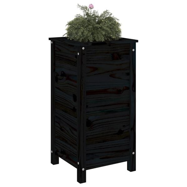 vidaXL Garden Planter Black Solid pine wood Medium Decorative Inlays