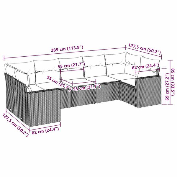 vidaXL Garden Sofa Set Brown PE Rattan Large Adjustable Feet