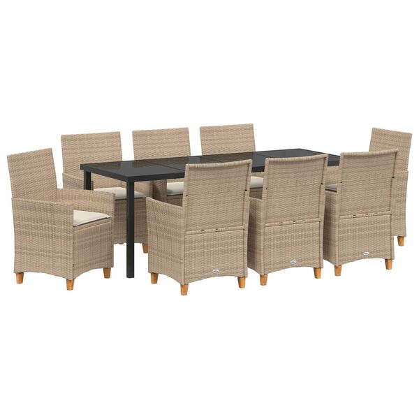 vidaXL Garden Dining Set 9 pcs Beige Poly Rattan