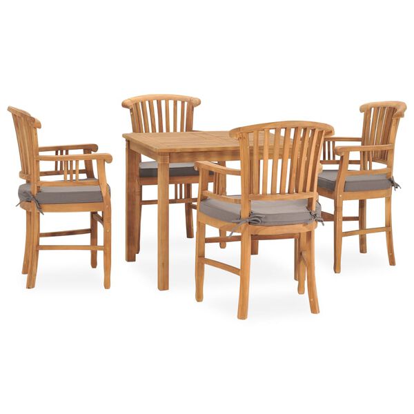 vidaXL 5 Piece Patio Dining Set with Cushions Solid Teak Wood