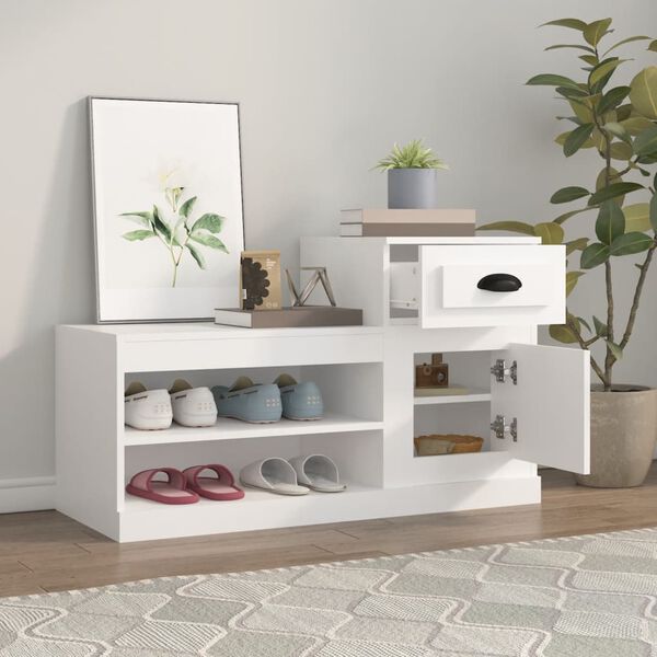 vidaXL Shoe Cabinet White Engineered Wood 39.4 x 16.5 x 23.6 in
