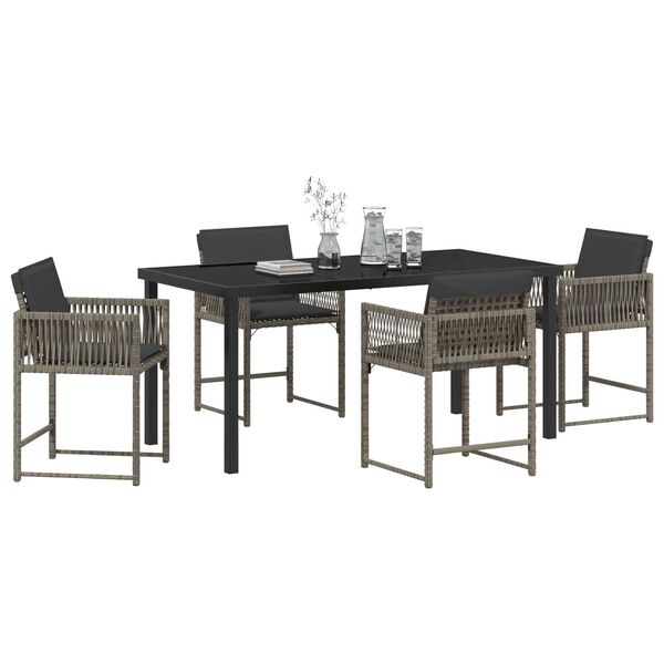 vidaXL Garden Dining Set 5 pcs Gray poly rattan