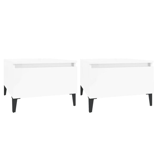 vidaXL Side Table Set of 2 High gloss white Engineered wood, metal Small