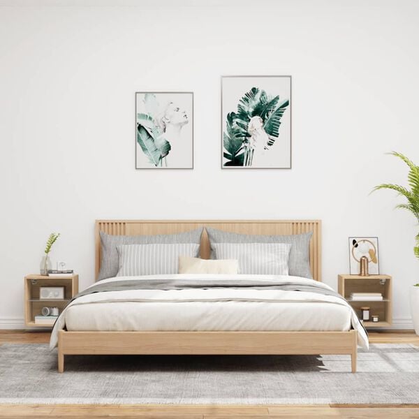 vidaXL Bedside Cabinet Set of 2 Sonoma oak Engineered wood, glass