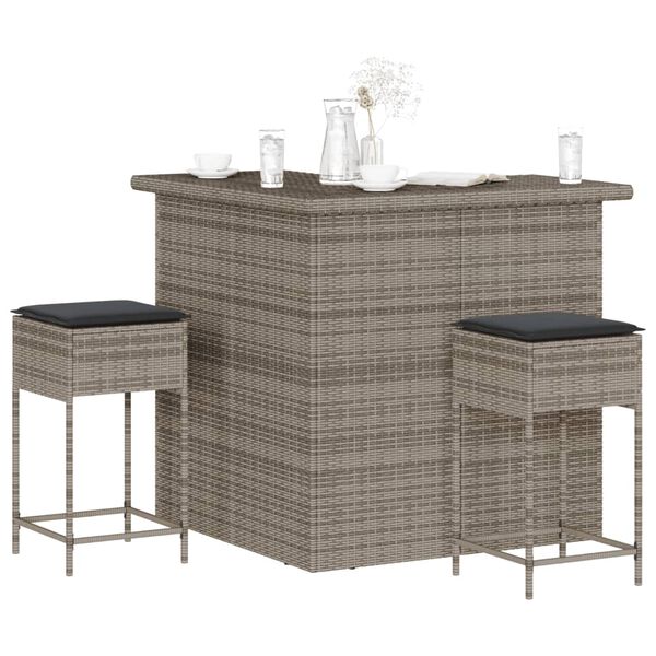 vidaXL Garden Bar Set Grey PE rattan, powder-coated steel, polyester