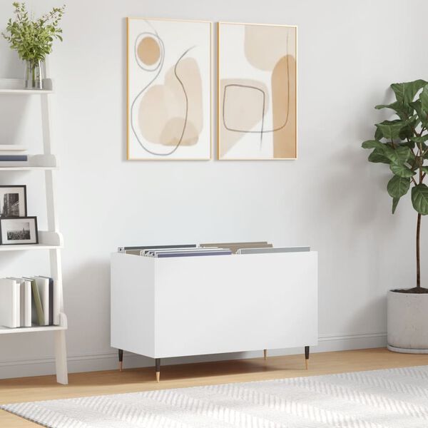 vidaXL Record Cabinet White Engineered wood, Iron Medium Record Cabinet