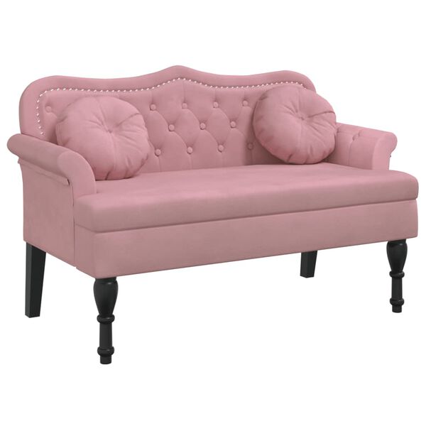vidaXL Bench Pink Velvet (100% polyester), plywood, solid rubber wood