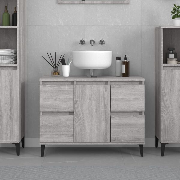 vidaXL Sink Cabinet Grey Sonoma Engineered Wood, Metal Sink Cabinet