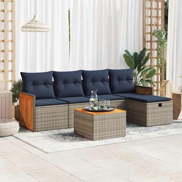 vidaXL 6 Piece Patio Sofa Set with Cushions Gray Poly Rattan