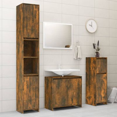 vidaXL Bathroom Cabinet Smoked Oak 11.8"x11.8"x37.4" Engineered Wood