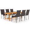 vidaXL Dining Set Brown Solid acacia wood, PE rattan, powder-coated steel