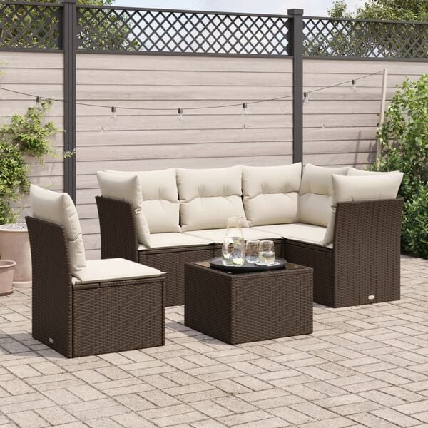 vidaXL Garden Sofa Set Brown PE Rattan Large Adjustable Armrests