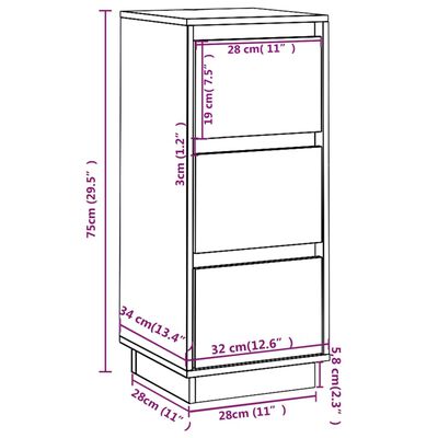 vidaXL Sideboard 12.6"x13.4"x29.5" Solid Wood Pine