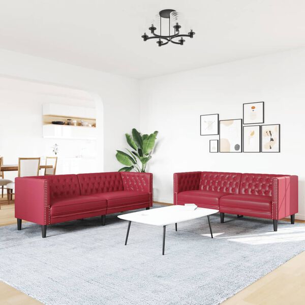 vidaXL 2 Piece Chesterfield Sofa Set Wine Red Faux Leather